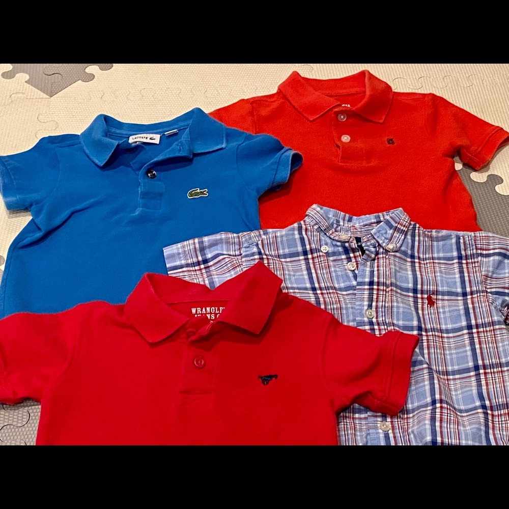 Three polos and one button down, 18 month - 2T boy, Ralph Lauren and Lacoste
